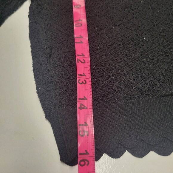 Black Lace Crop Top Black See Through Long Sleeve Blouse - Picture 9 of 11